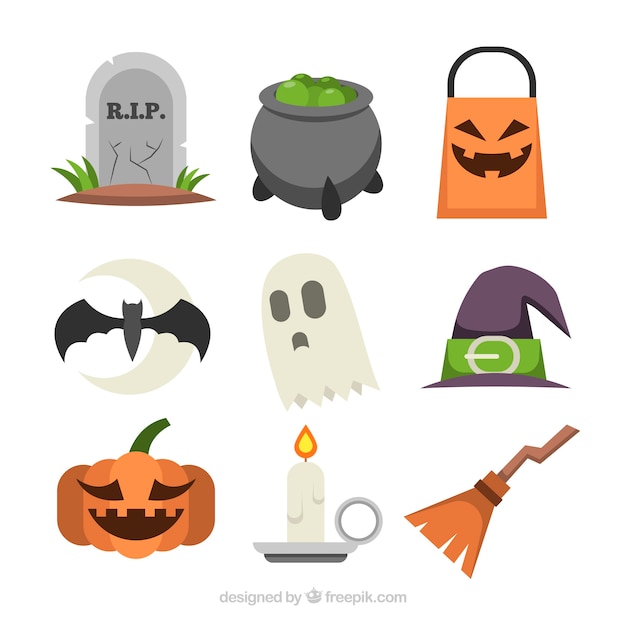 Colorful set of halloween elements