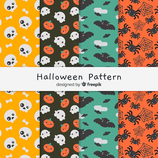 Insieme variopinto dei modelli di halloween con design piatto