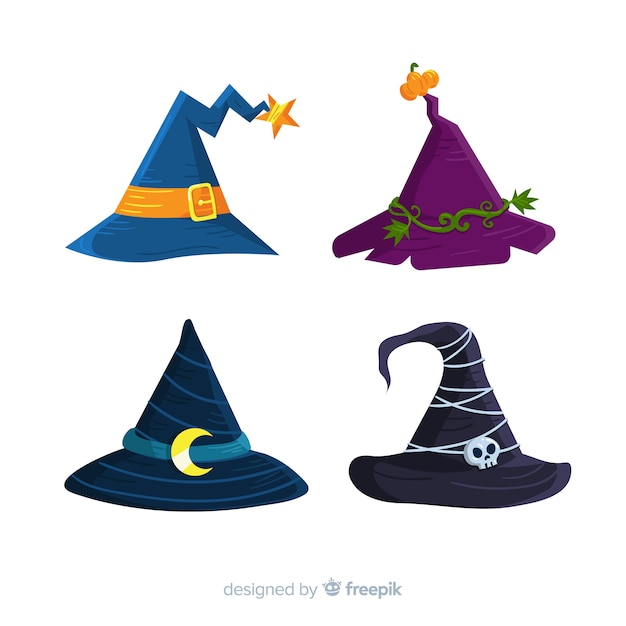 Free vector colorful set of halloween witch hats