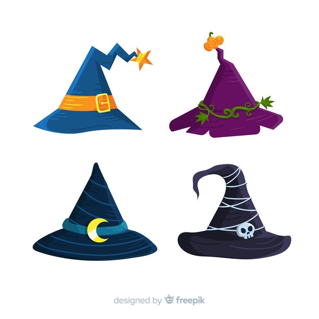 Colorful set of halloween witch hats