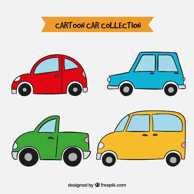 Free vector colorful set of hand drawn cars