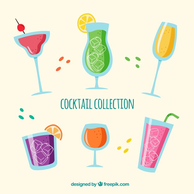 Красочный набор рисованных коктейлей