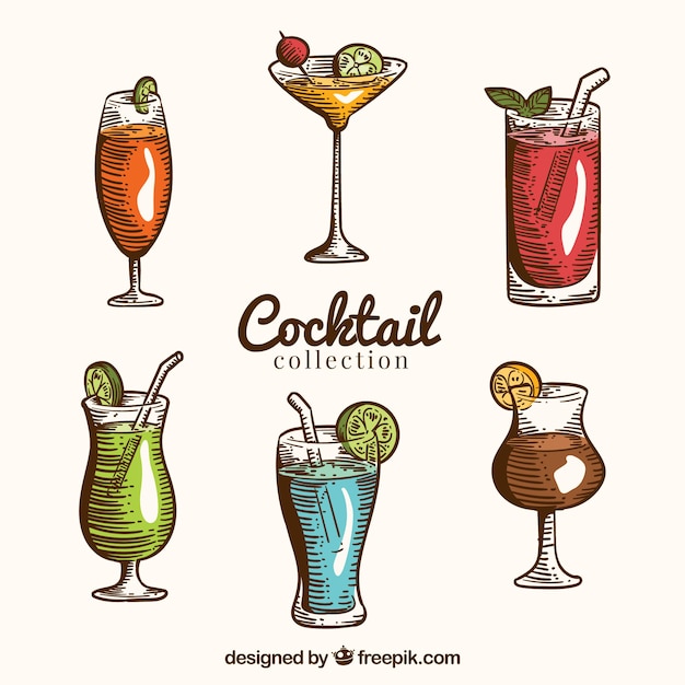 Free vector colorful set of hand drawn cocktails