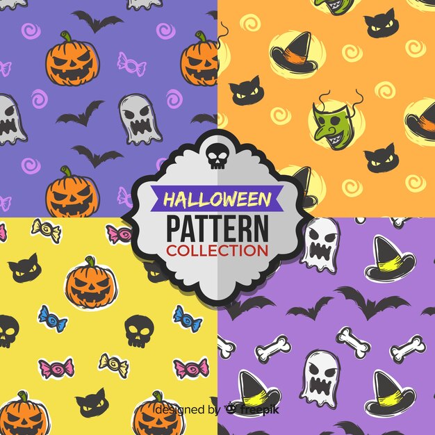 Colorful set of hand drawn halloween patterns