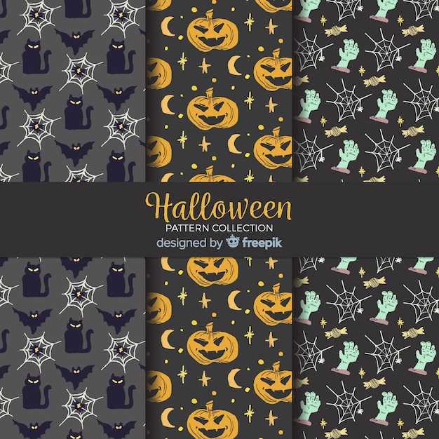 Colorful set of hand drawn halloween patterns