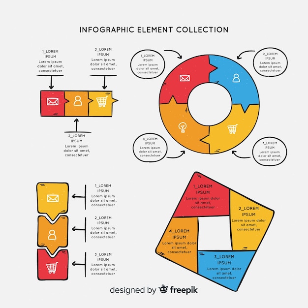 Vettore gratuito insieme variopinto degli elementi di infographics disegnati a mano