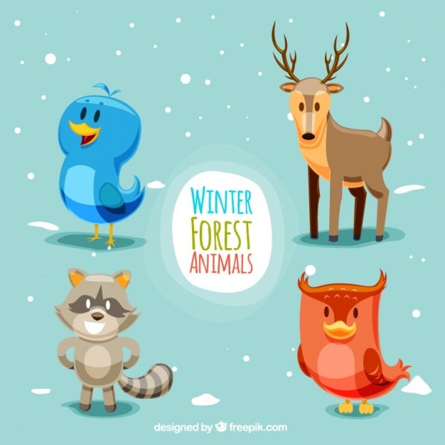 Colorful set of happy forest animals