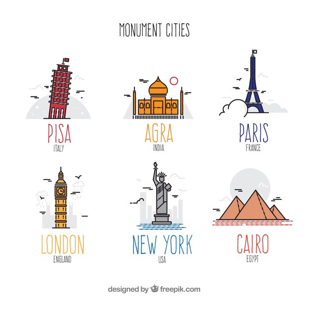 Colorful set of monument cities