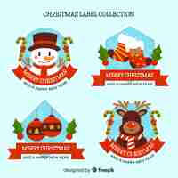 Бесплатное векторное изображение Красочный набор рождественских этикеток с плоским дизайном
