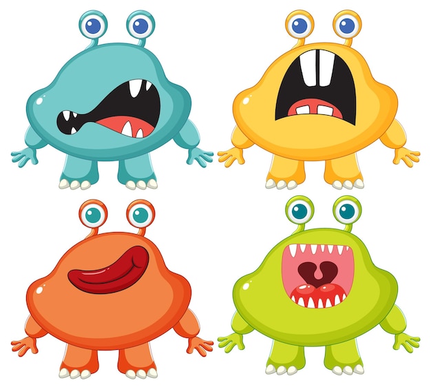 Бесплатное векторное изображение Красочный набор милых героев мультфильмов о пришельцах-монстрах