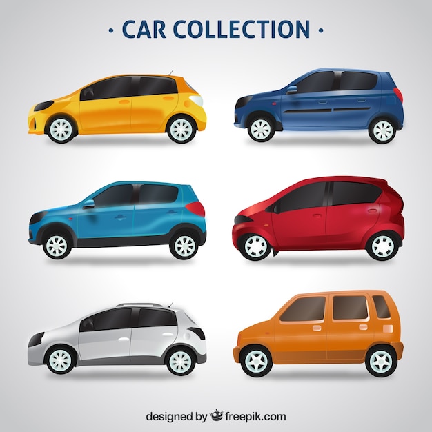 Free vector colorful set of realistic cars