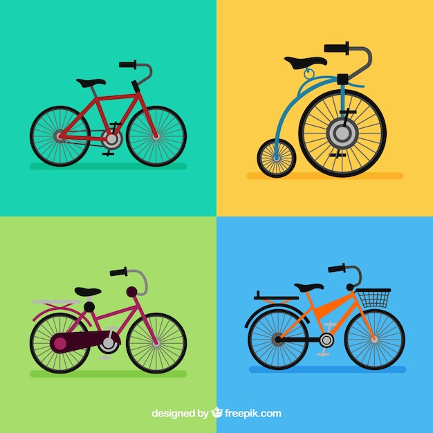 Colorful set of retro bicycles