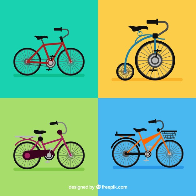 Красочный набор ретро велосипедов
