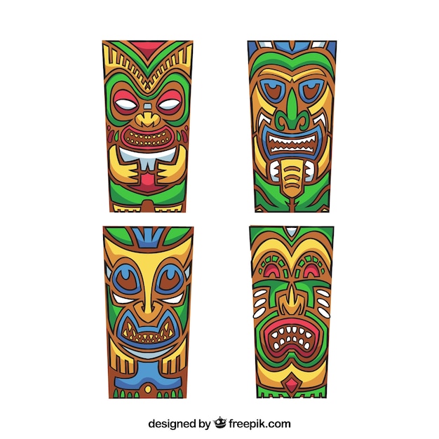 Free vector colorful set of tiki masks