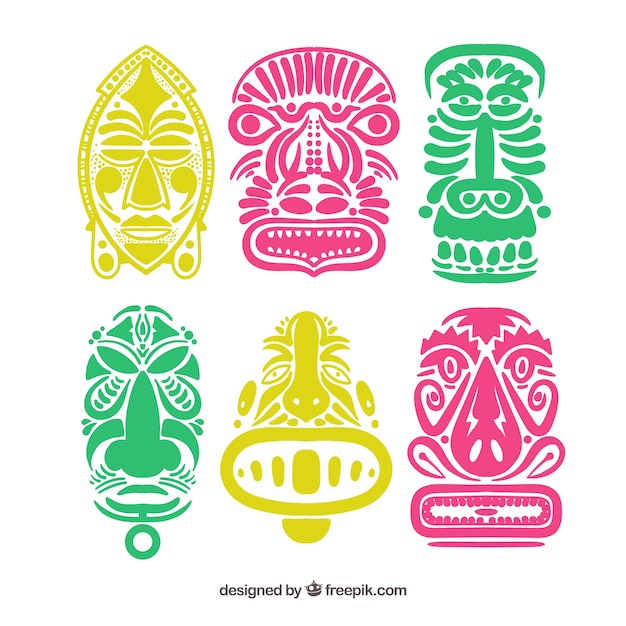 Vettore gratuito set colorato di maschere tribali