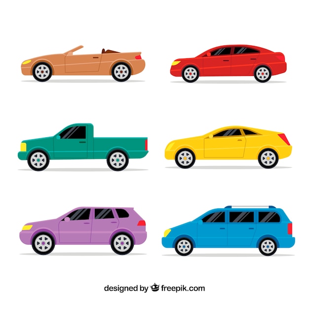 Free vector colorful set of vehicles in flat design