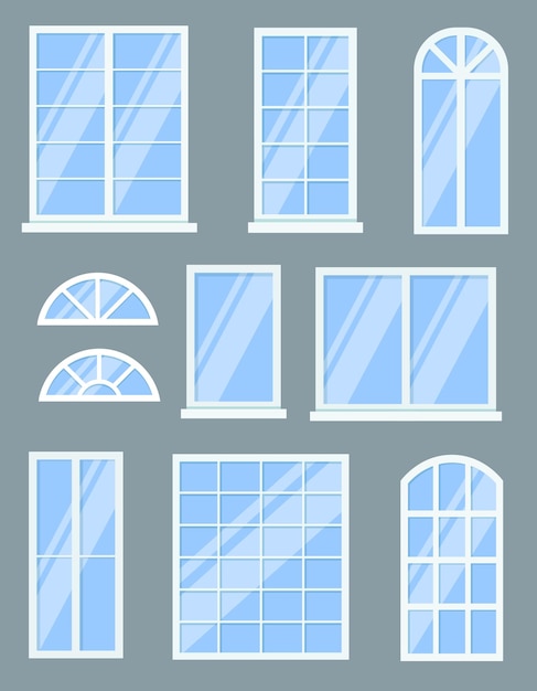 Vettore gratuito insieme variopinto dell'illustrazione del fumetto delle finestre