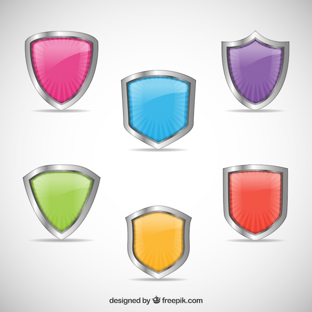 Free vector colorful shields collection