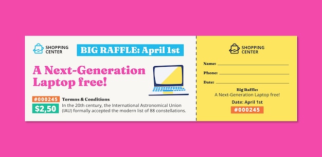 Colorful shopping center raffle ticket