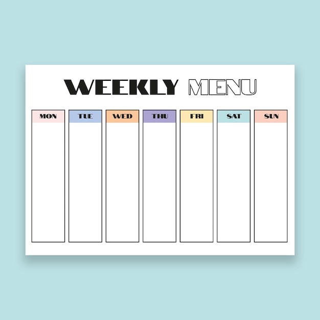 Colorful simple weekly menu planner