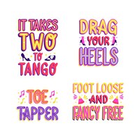Free vector colorful sing and dance lettering stickers set