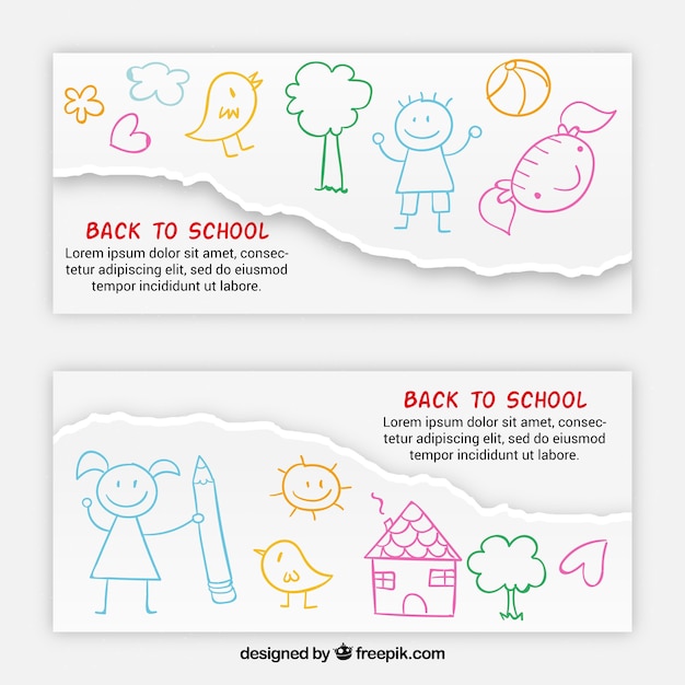 Free vector colorful sketch banners of back to school