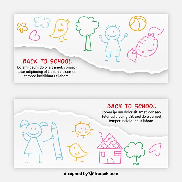 Colorful sketch banners of back to school