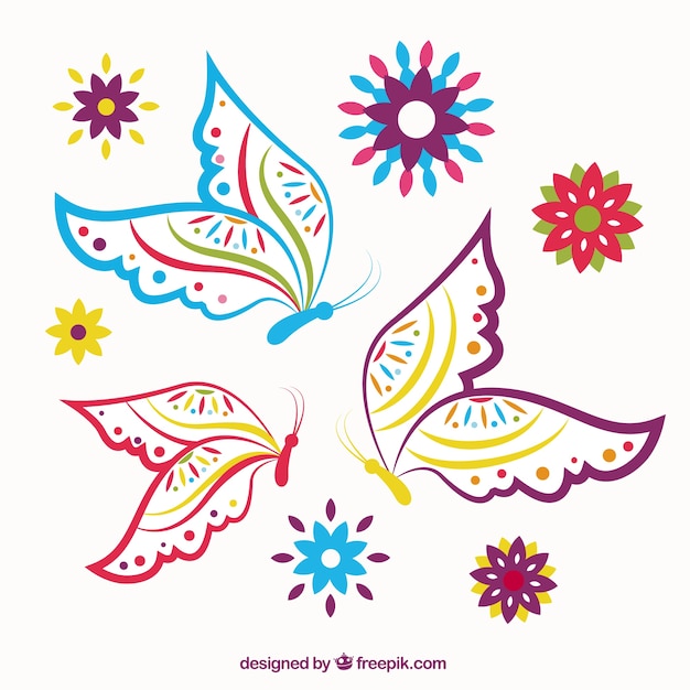 Free vector colorful sketchy butterflies