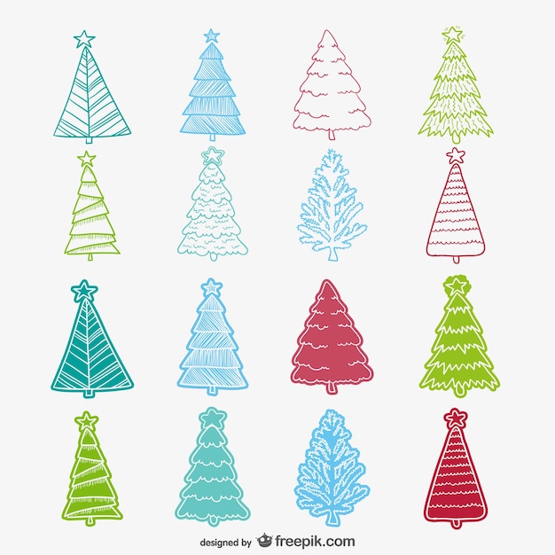 Free vector colorful sketchy christmas tree