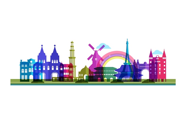 Colorful skyline landmarks tourism