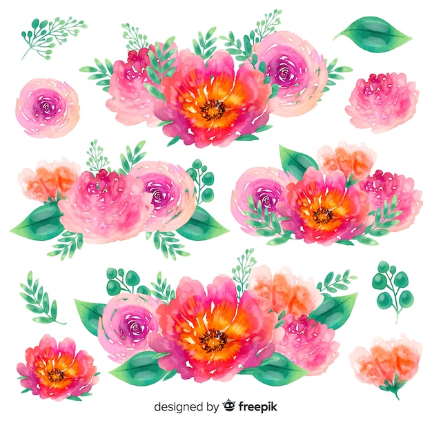 Colorful small flowers bouquets watercolor