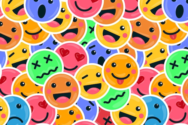 Colorful smile emoticons pattern background