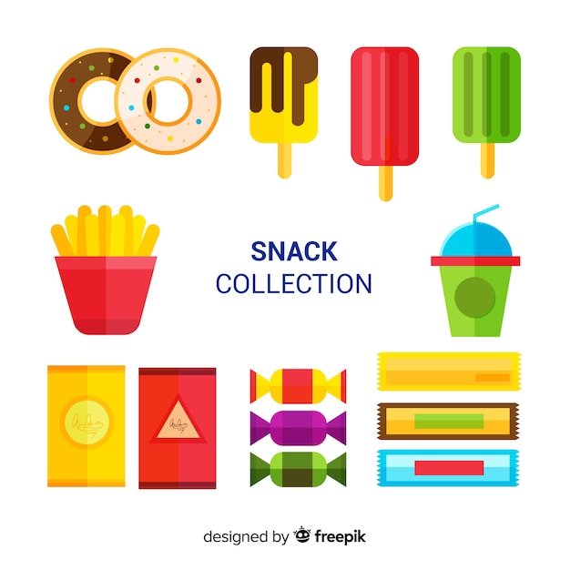 Vettore gratuito collezione di snack colorati con design piatto