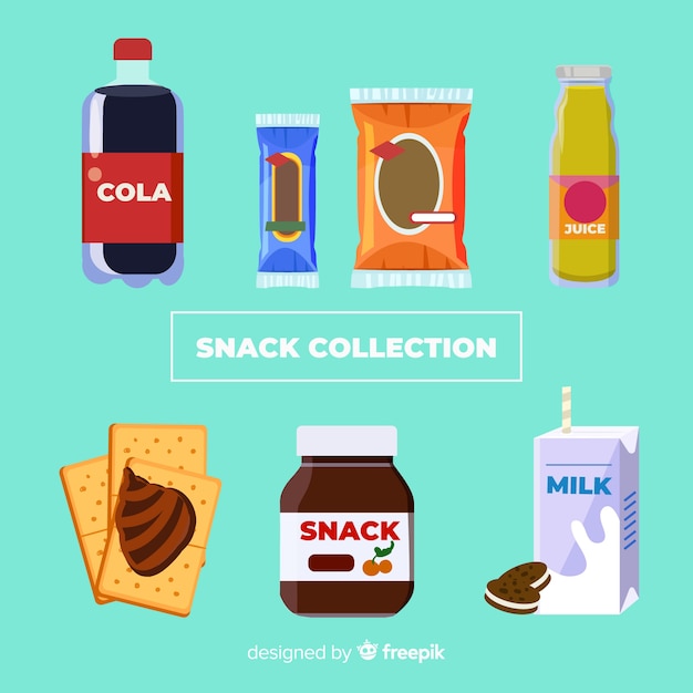 Vettore gratuito collezione di snack colorati con design piatto