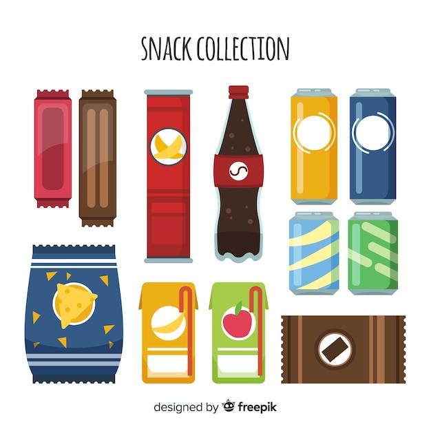 Collezione di snack colorati con design piatto