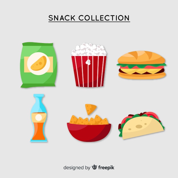 Vettore gratuito collezione di snack colorati con design piatto