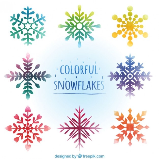 Free vector colorful snowflakes in watercolor style