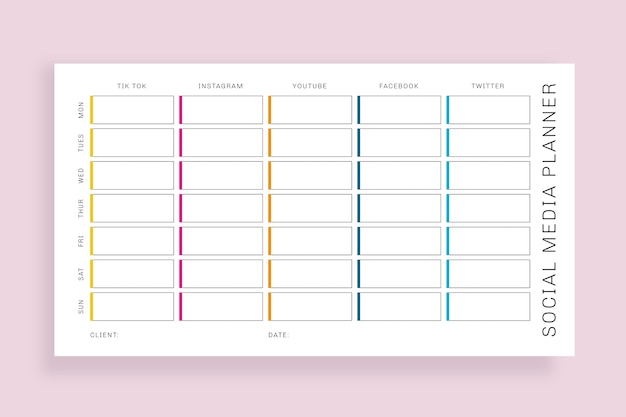 Colorful social media weekly plan calendar