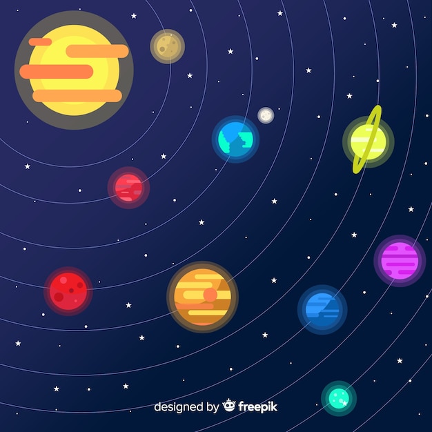 Colorful solar system composition with flat design