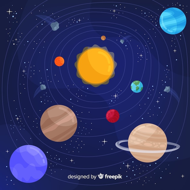 Colorful solar system composition with flat design