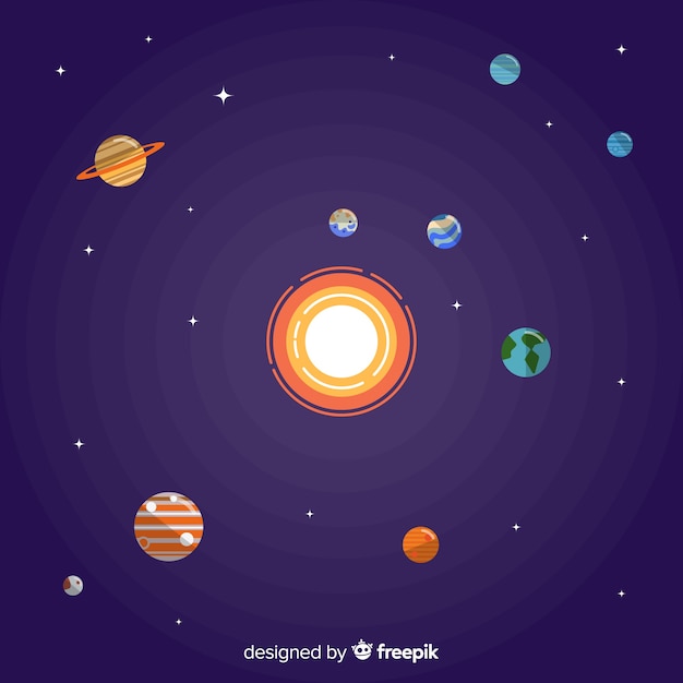 Colorful solar system scheme with flat design