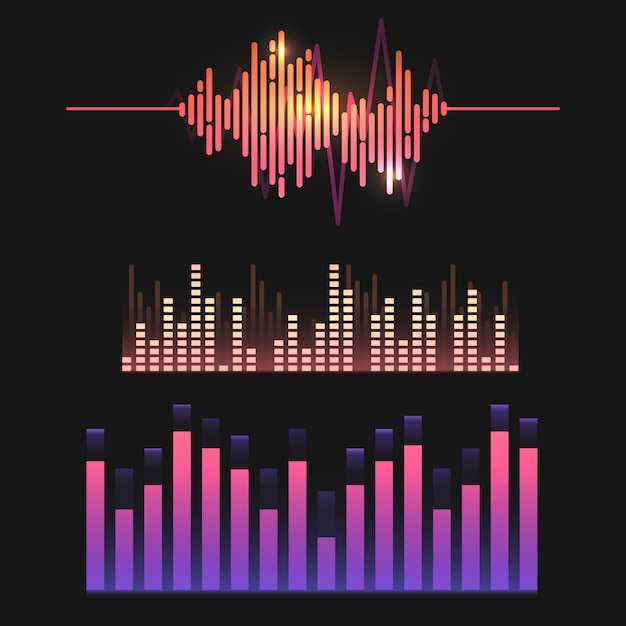Красочный звуковой волны эквалайзер Векторный дизайн набора