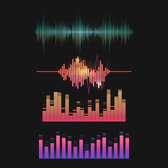 Красочный звуковой волны эквалайзер векторный дизайн набора