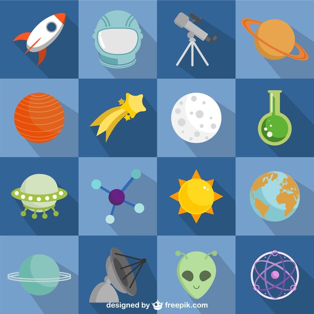 Colorful space and astronauts flat icons