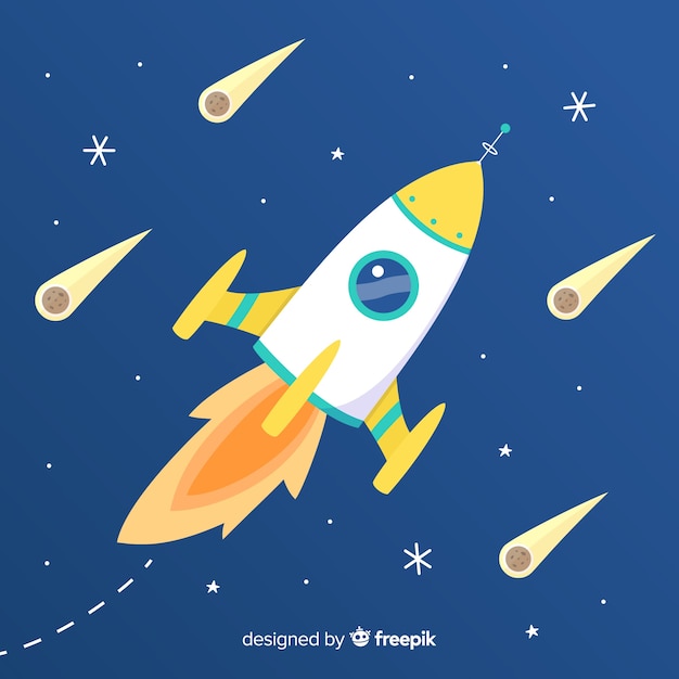 Colorful space rocket composition with flat design