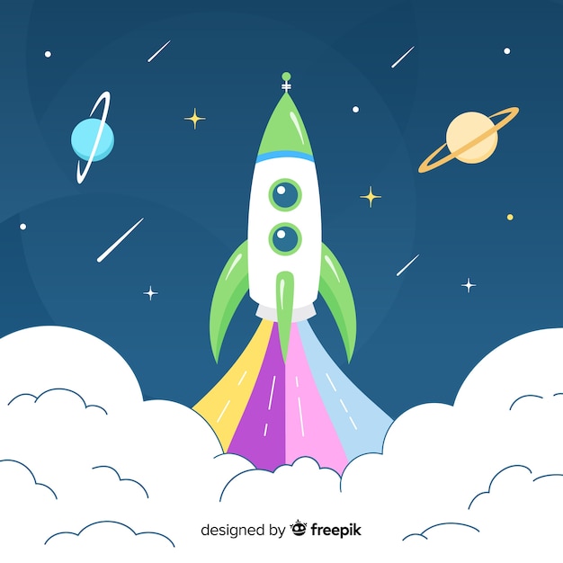 Colorful space rocket composition with flat design