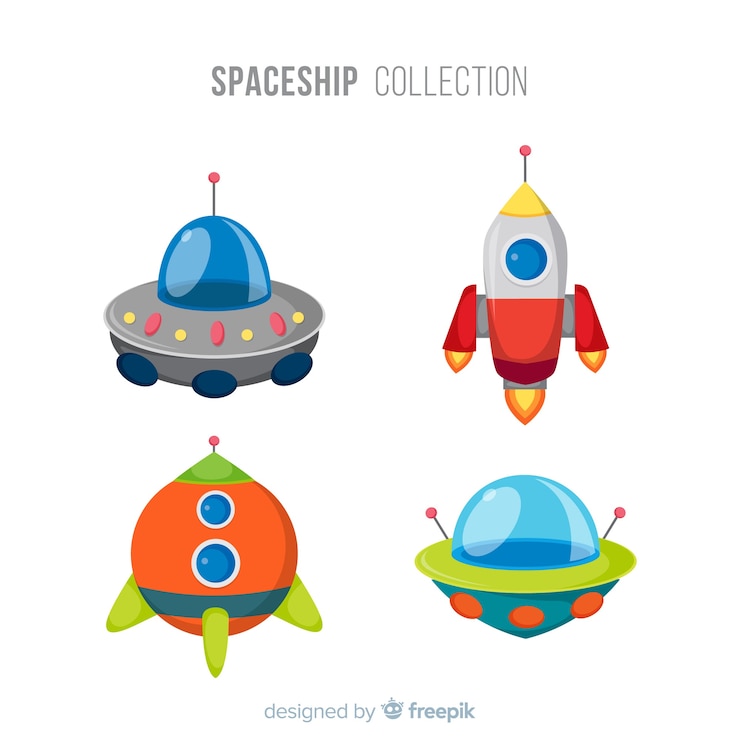無料Vector フラットデザインのカラフルな宇宙船コレクション