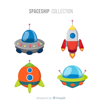 Colorful spaceship collection with flat design Free Vector