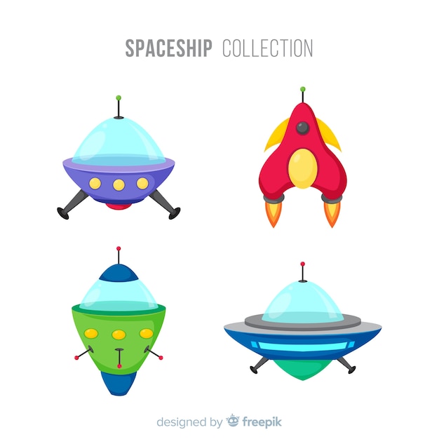 Colorful spaceship collection with flat design