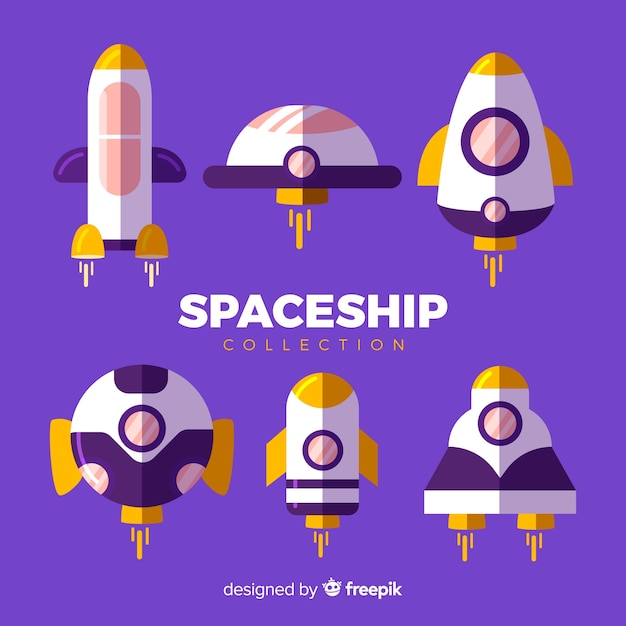 Free vector colorful spaceship collection with flat design